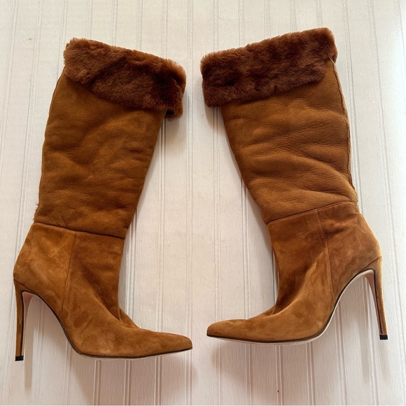 Alexandre Birman ~Cognac Suede Knee-High Shearling Trimmed Convertible Boots 37 - Picture 10 of 16